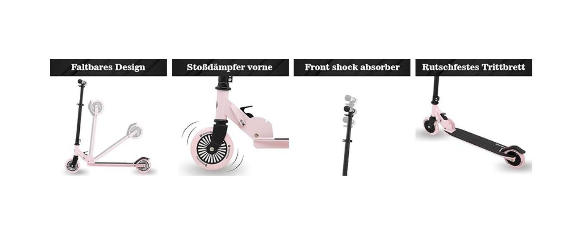 HyperMotion Kinder-Zweirad-Scooter – faltbar, höhenverstellbar, PolyurethanRäder, rosa