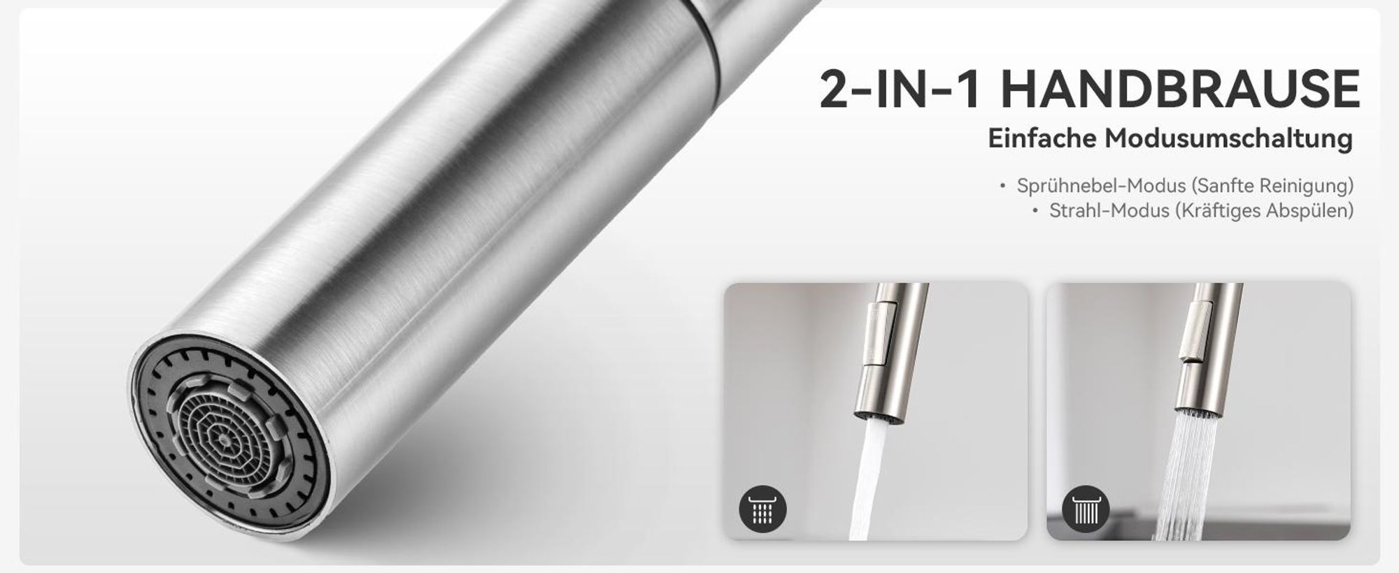 360° Drehbar, Ausziehbar Spültischarmatur, Cecipa Küchenarmatur 304 Edelstahl, 2 Strahlarten Wasserhahn, Einhandmischer für Spüle, Gebürstet