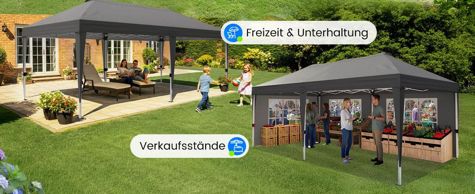 Quictent 3x6m Faltpavillon, Pavillon EIN-Tasten-Zentralverriegelung, faltbar mit 6 Seitenwänden, UV-beständig, Gartenpavillon mit Abflusslöchern ,Grau