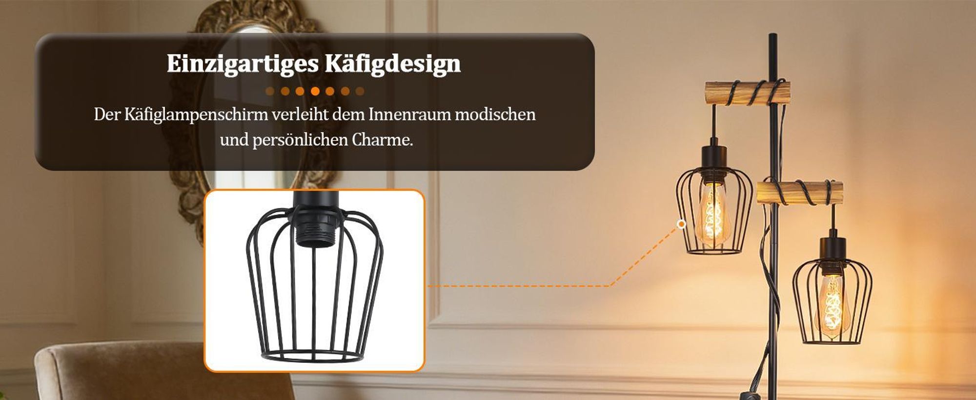ZMH lampa stojąca 2 żarowa salon drewno lampa podłogowa czarna lampa salonowa stojąca metal lampa stojąca gniazdo E27 151cm lampa stojąca do sypialni