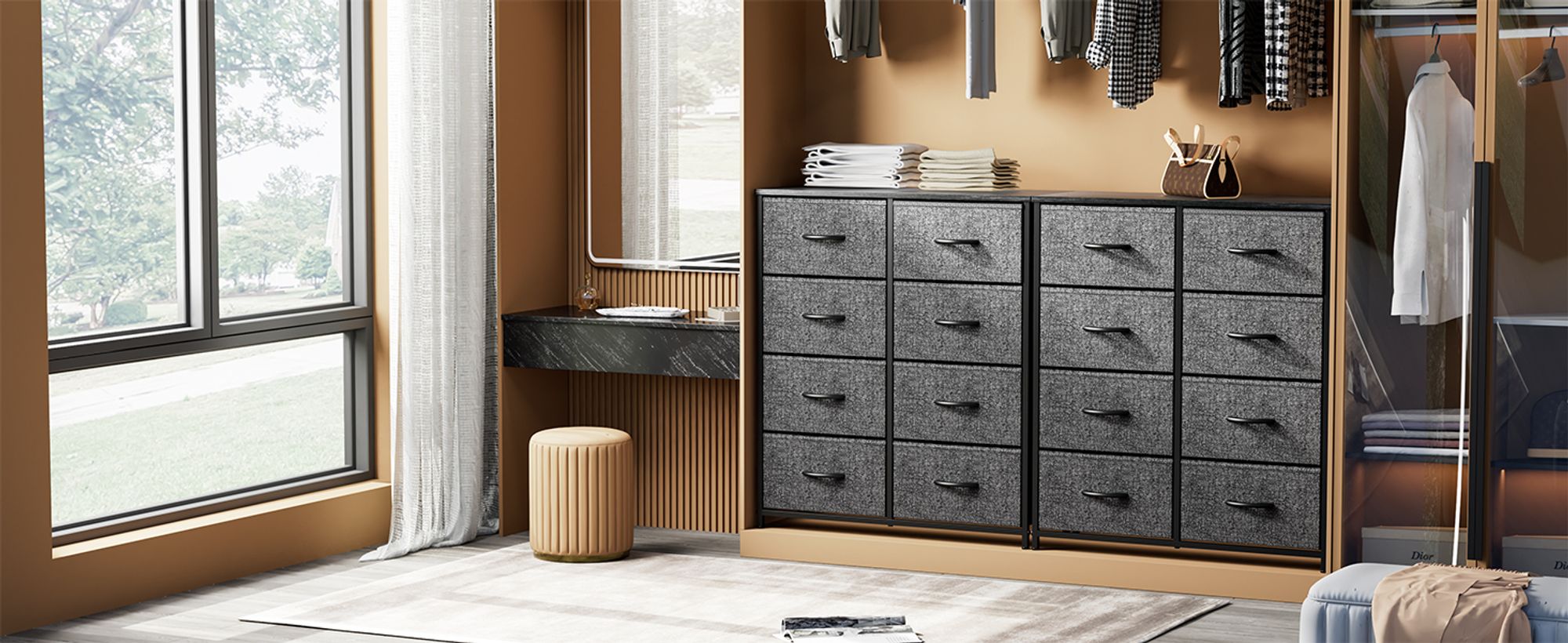 Kommode mit Stoffschubladen  , Chest of Drawers mit 8 schubladenschrank, kommode schlafzimmer schubladen schrank，Stoffkommode drawer