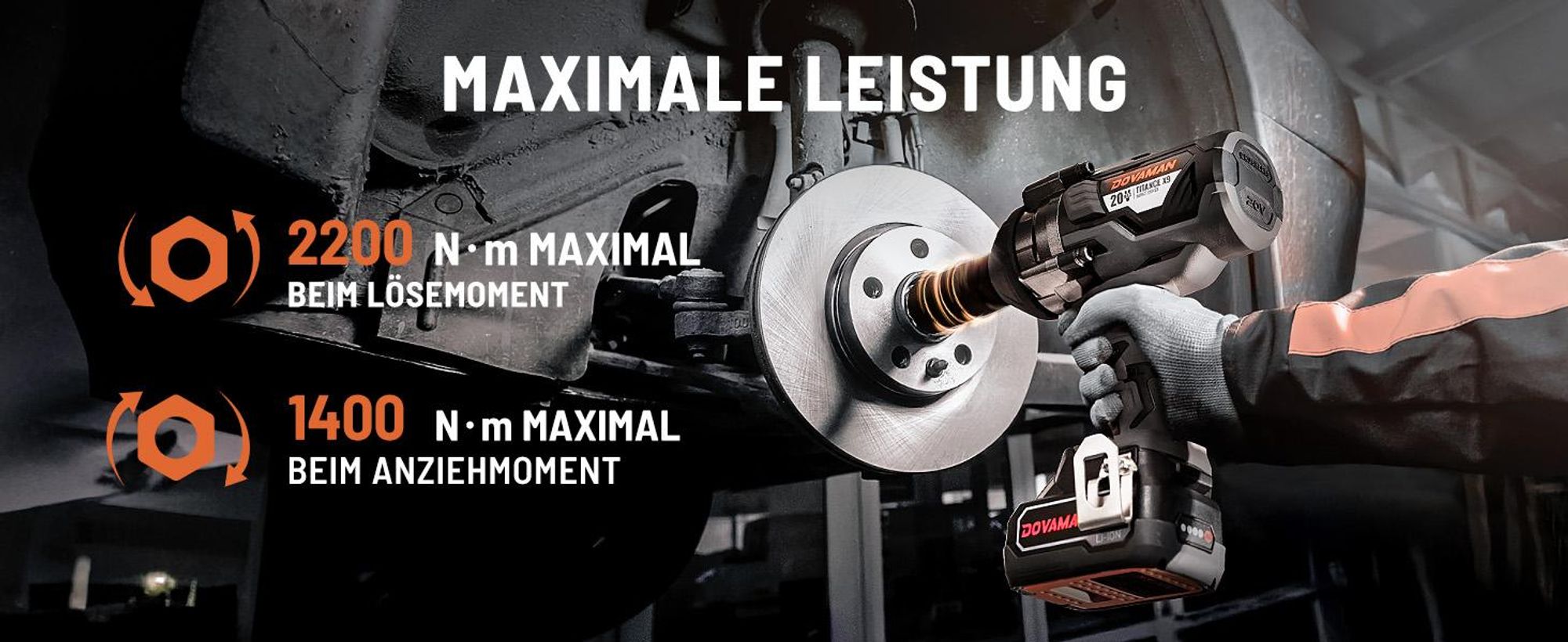 DOVAMAN Akku-Schlagschrauber 20 V, 2200 Nm, bürstenlos, 3/4 Zoll, 5 Stufen, 4-Ah-Akku