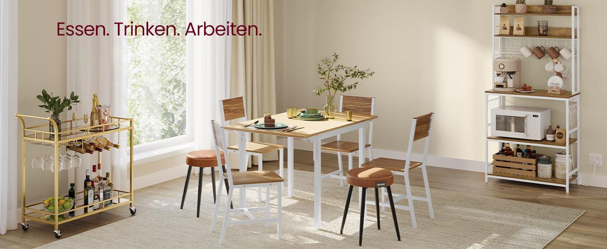 VASAGLE Esstisch, klappbarer Küchentisch für 2-4 Personen, für kleine Räume, Weiß