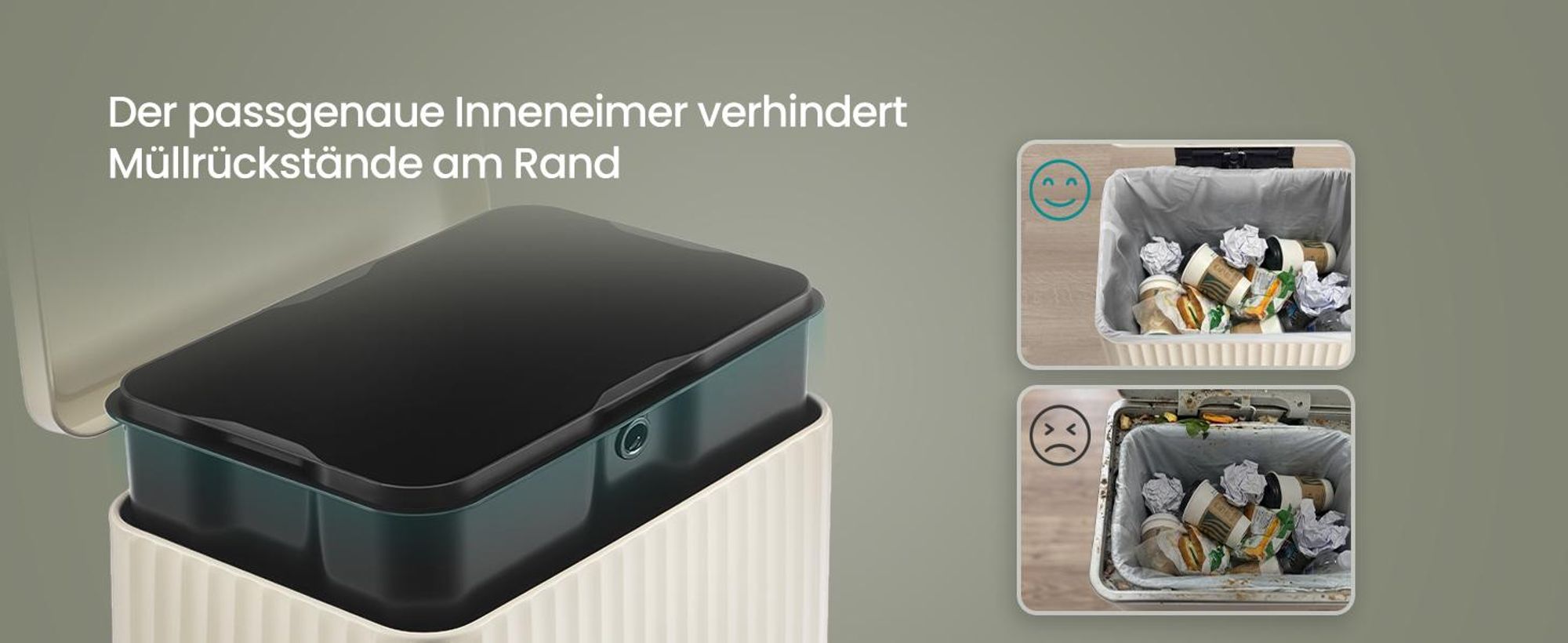 Abfalleimer für Küche, Mülleimer aus Stahl, mit Deckel und herausnehmbarem Inneneimer, Softclose, 50 Liter, creme