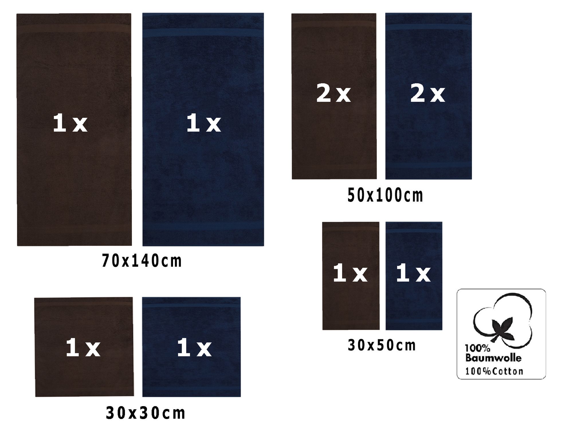 2 Duschtücher, 4 Handtücher, 2 Gästetücher, 2 Seiftücher