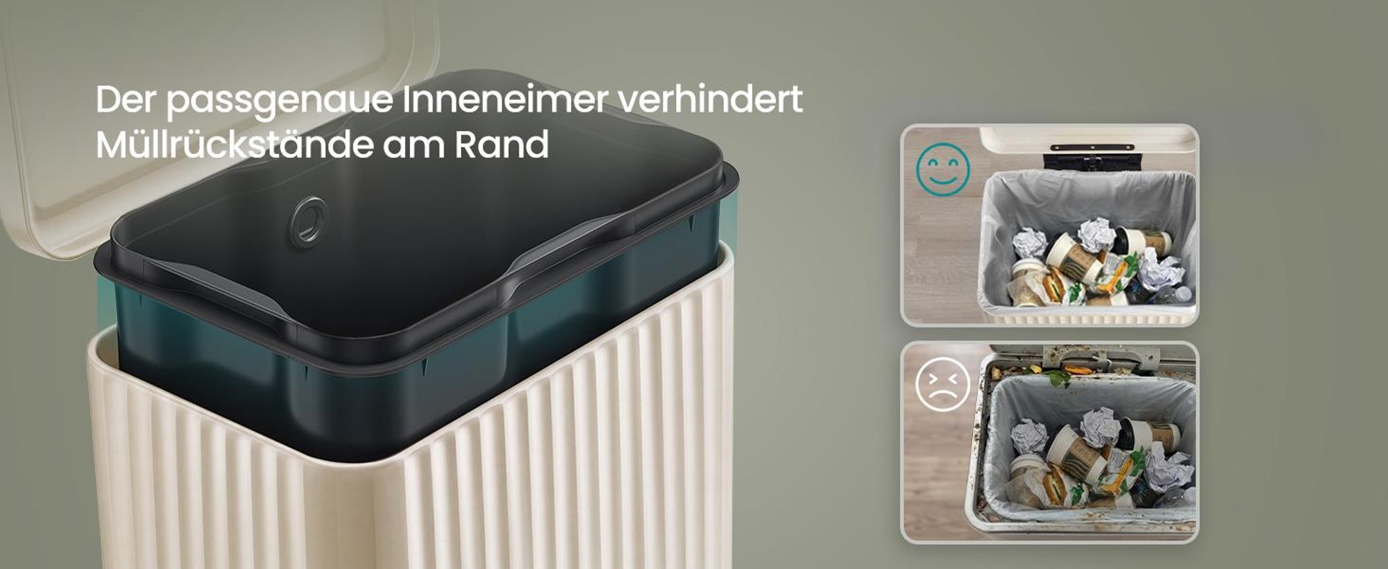 SONGMICS Mülleimer Küche, Abfallbehälter mit Deckel und Pedal, Softclose, Herausnehmbarer Inneneimer, 30 L, Beige