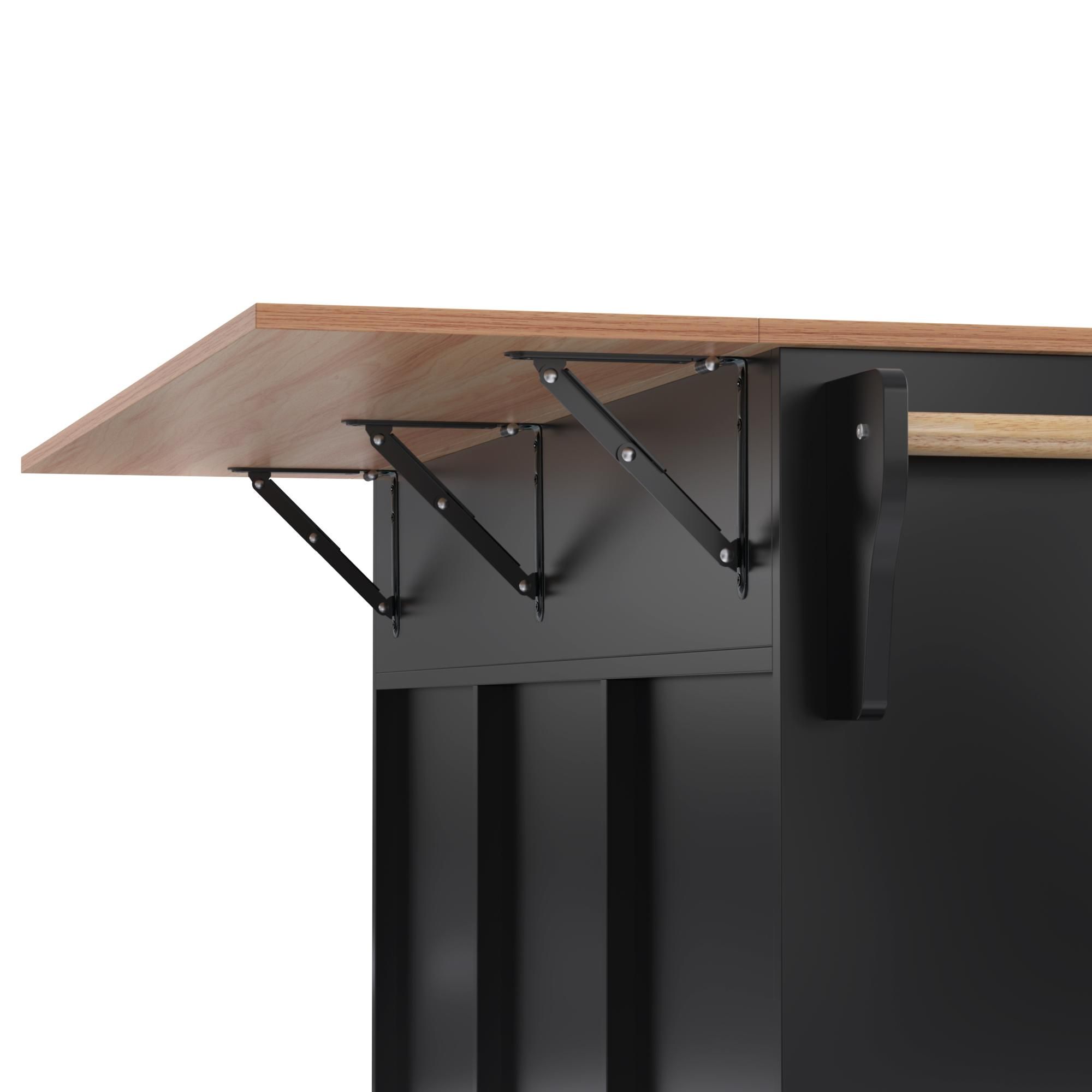 Flieks Servierwagen Kücheninselwagen mit Erweiterbarer Arbeitsplatte, Küchentrolley Speisewagen mit Schubladen, Kücheninsel 129x46-71x91.5cm, Schwarz