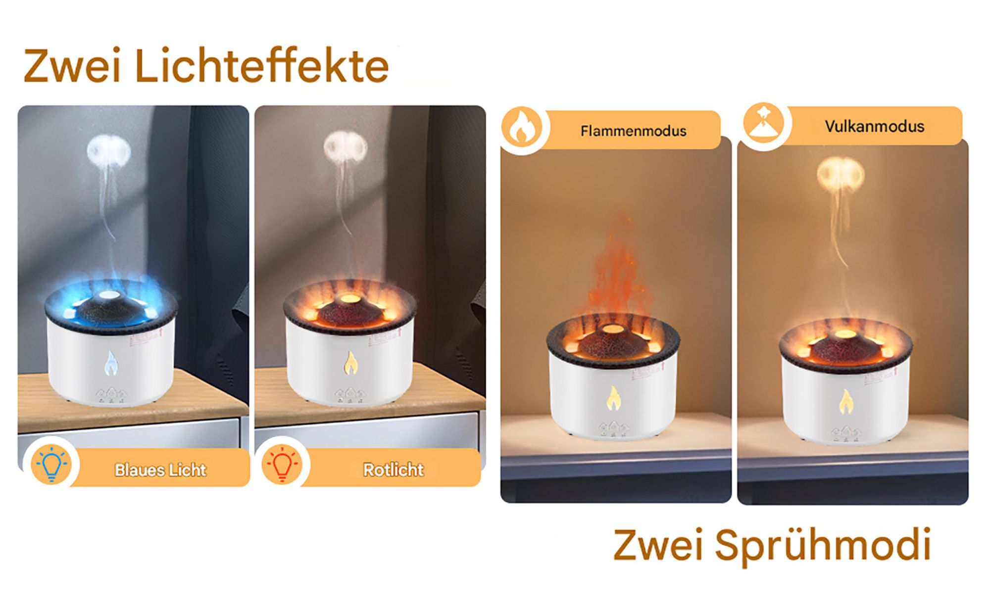 Diffusor, 360ml Vulkan Diffusor, Flammen-Aroma-Diffusor, Elektrische Timing-Funktion, Lichtwechsel, Nachtlicht & Fernbedienung Luftbefeuchter, Vulkan