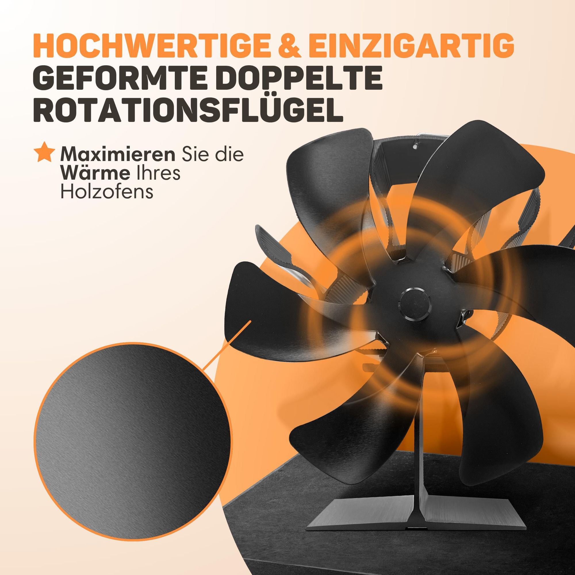 Vulpes Goods Heizungsventilator | Ventilator für Holzofen In freistehendem Design | Kaminventilator - schnelleres Aufheizen des Raumes