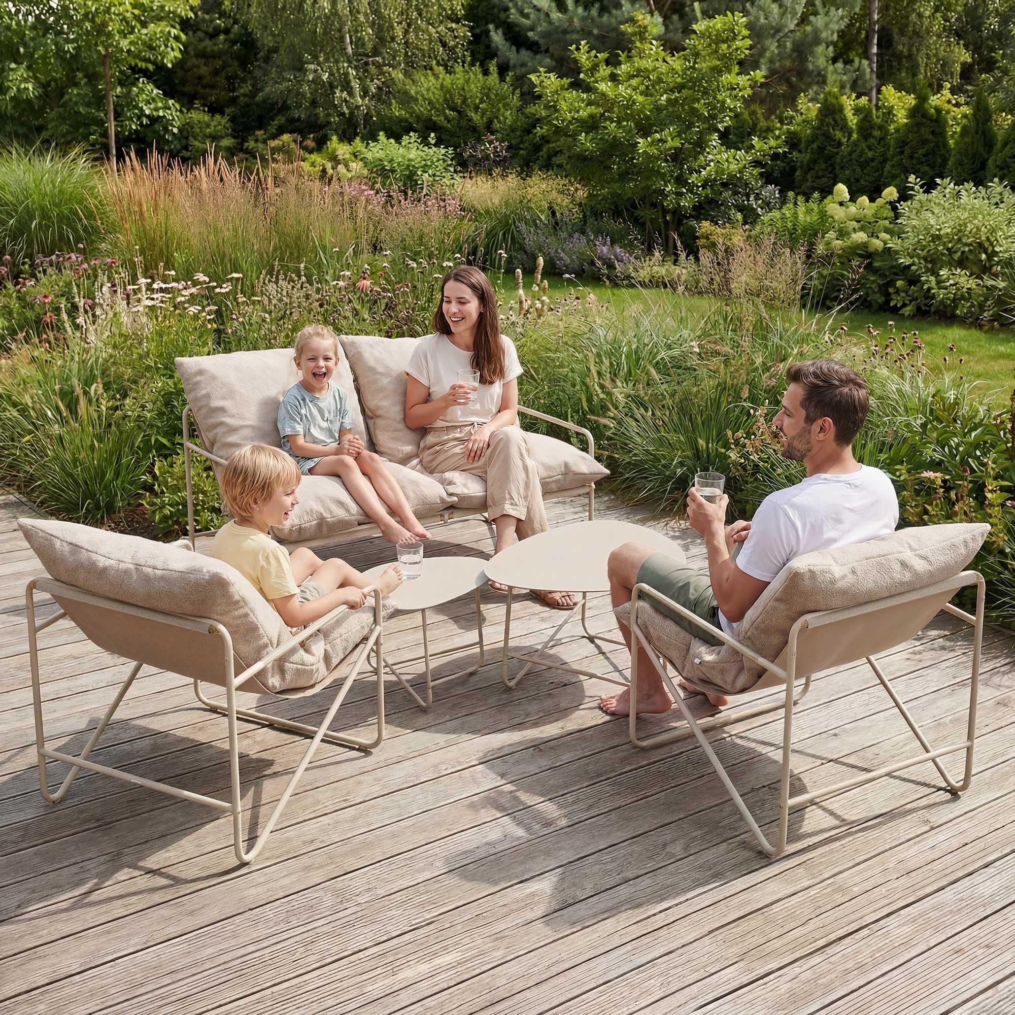 di volio Gartenmöbel Set DIAMANTO - Beige, Gartenlounge Set mit Sofa, Sesseln i 2 Beistelltischen, wetterfeste Gartengarnitur für Terrasse i Balkon