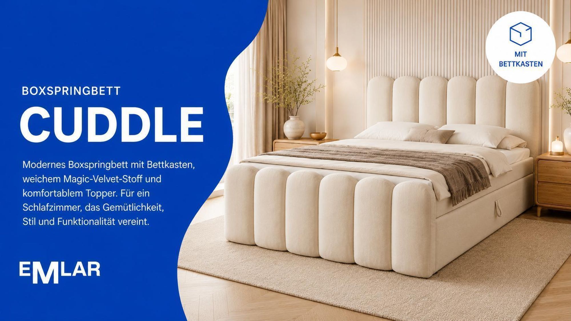 Boxspringbett CUDDLE mit Bettkasten, Topper und Magic-Velvet-Stoff