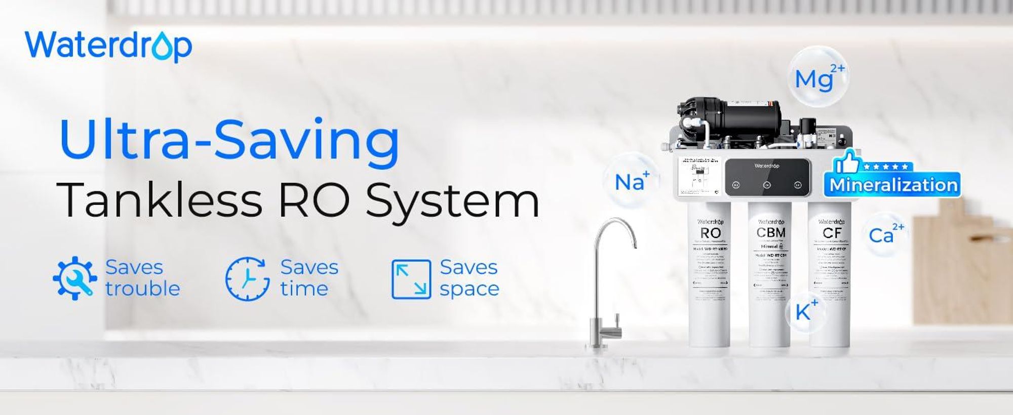 Waterdrop T3-M Remineralisierung Umkehrosmoseanlage, NSF/ANSI 372-, 9-stufiger RO-Wasserfilter, 450 GPD Tankloses Wasserfiltersystem