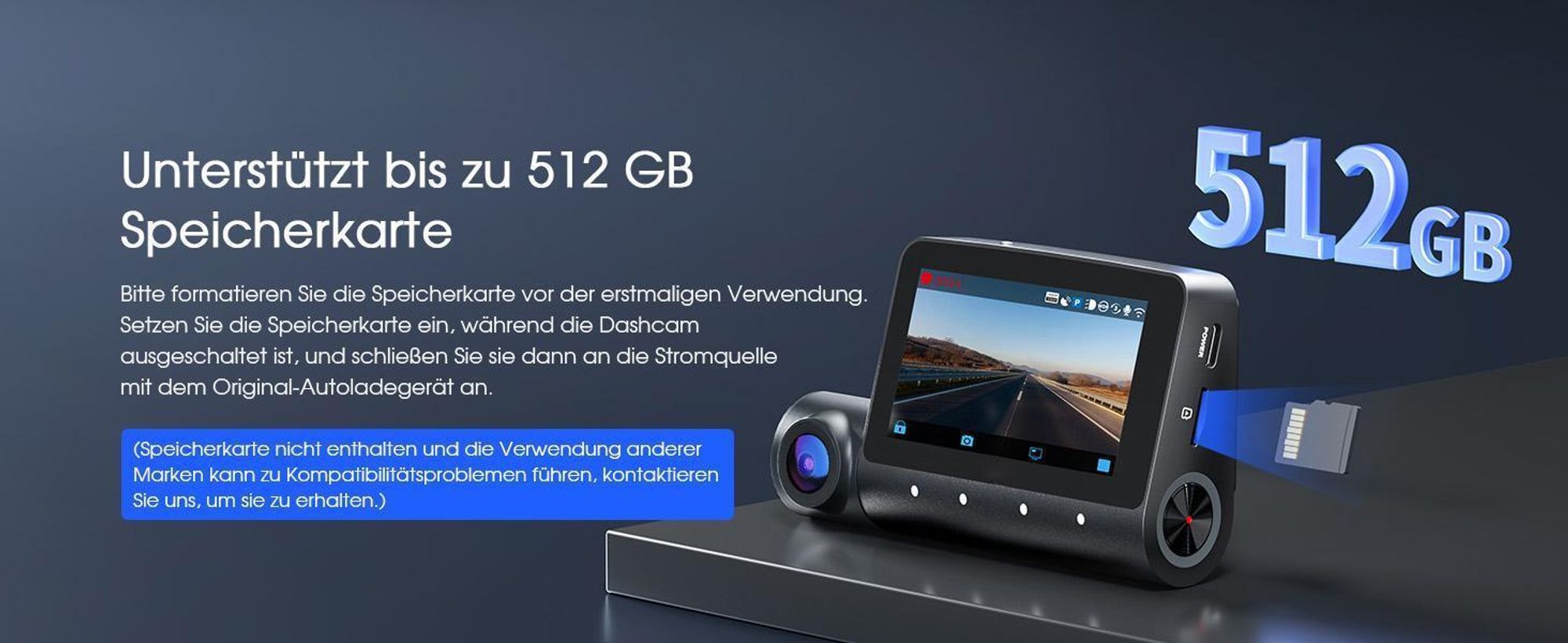 3-Kanal-Dashcam, 4K+1080P+1080P Dashcam Auto Vorne Innen Hinten mit 64GB SD Karte