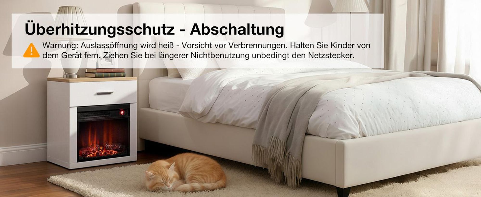 HOMAVO 14-Zoll Elektrokamin mit Heizung - 1000W - 3D Flammenfarben - inklusive Schrank