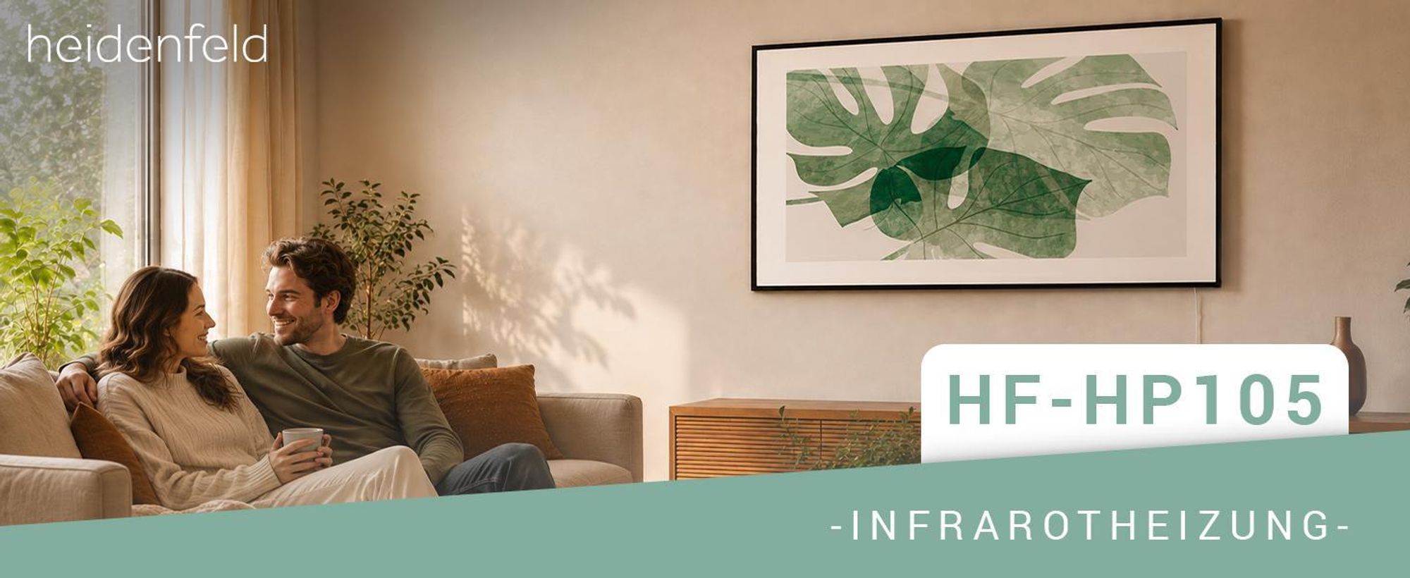 Heidenfeld Infrarotheizung HF-HP105 | Flachheizung - Heizpaneel - Bildheizung - Wandhalter - Überhitzungsschutz - Infrarot Heizung (600 Watt Bergsee)