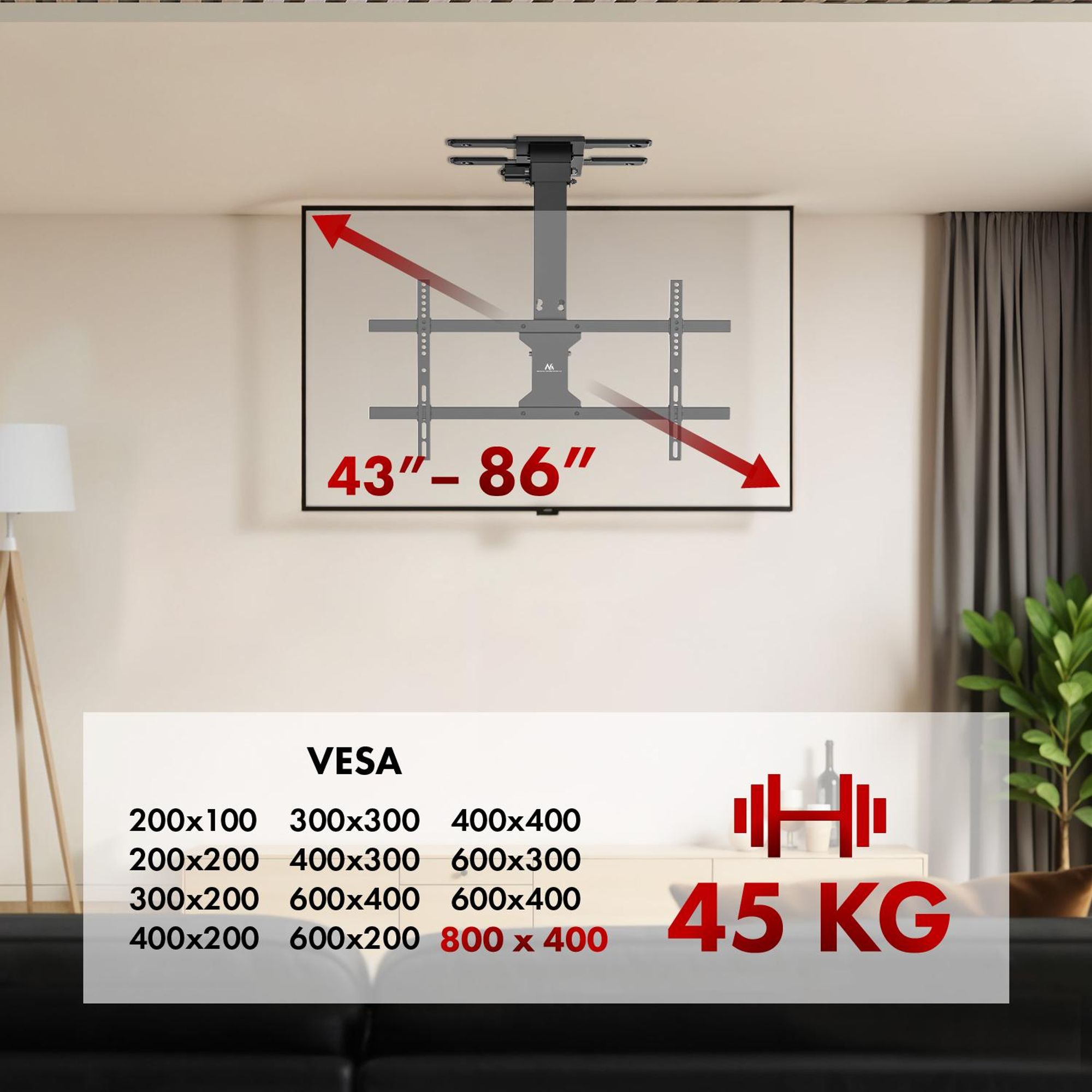 Elektrische Halterung für Maclean TV Decke Tuya-Support max. VESA 800x400 für TV 43-86" max. 45kg, MC-110 T
