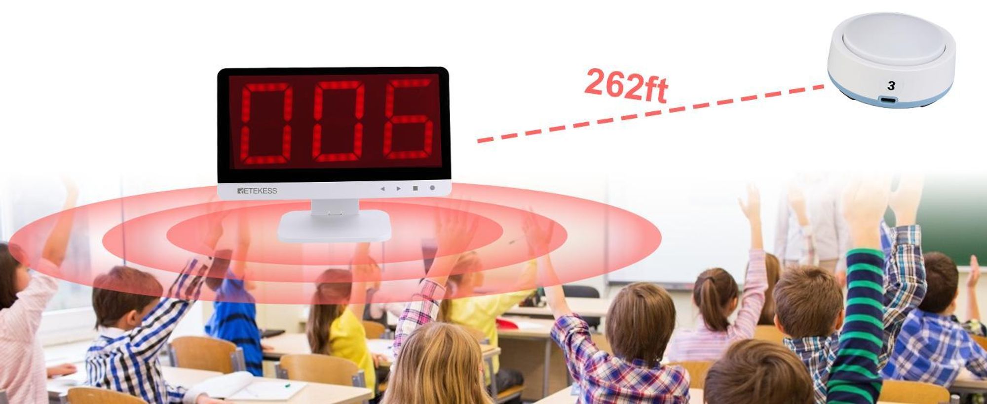 Retekess TM101 Bezdrátový systém bzučáku pro bleskovou znalostní debatní soutěž (1 displej a 4 bzučáky s odezvou a 1 dálkový ovladač)