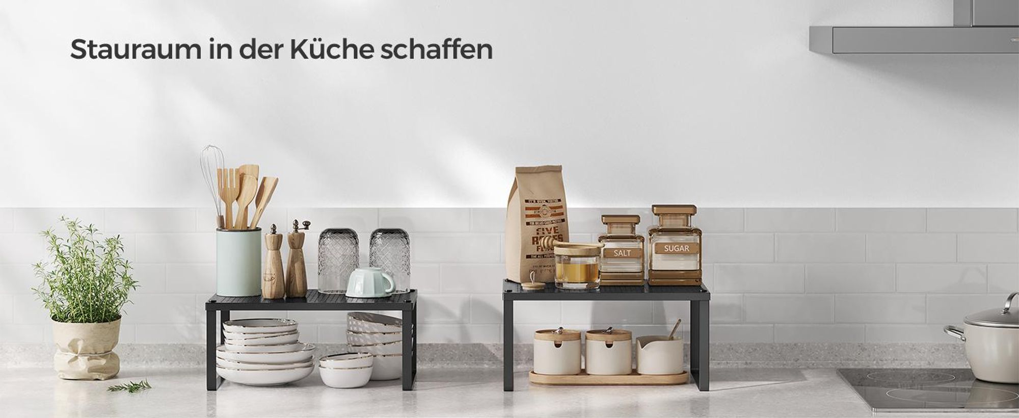 Gewürzregal, 2er Set, Küchenregal, Küchen-Organizer, Küche, Gewürzhalter, erweiterbar, stapelbar, kleines Regal, Metall
