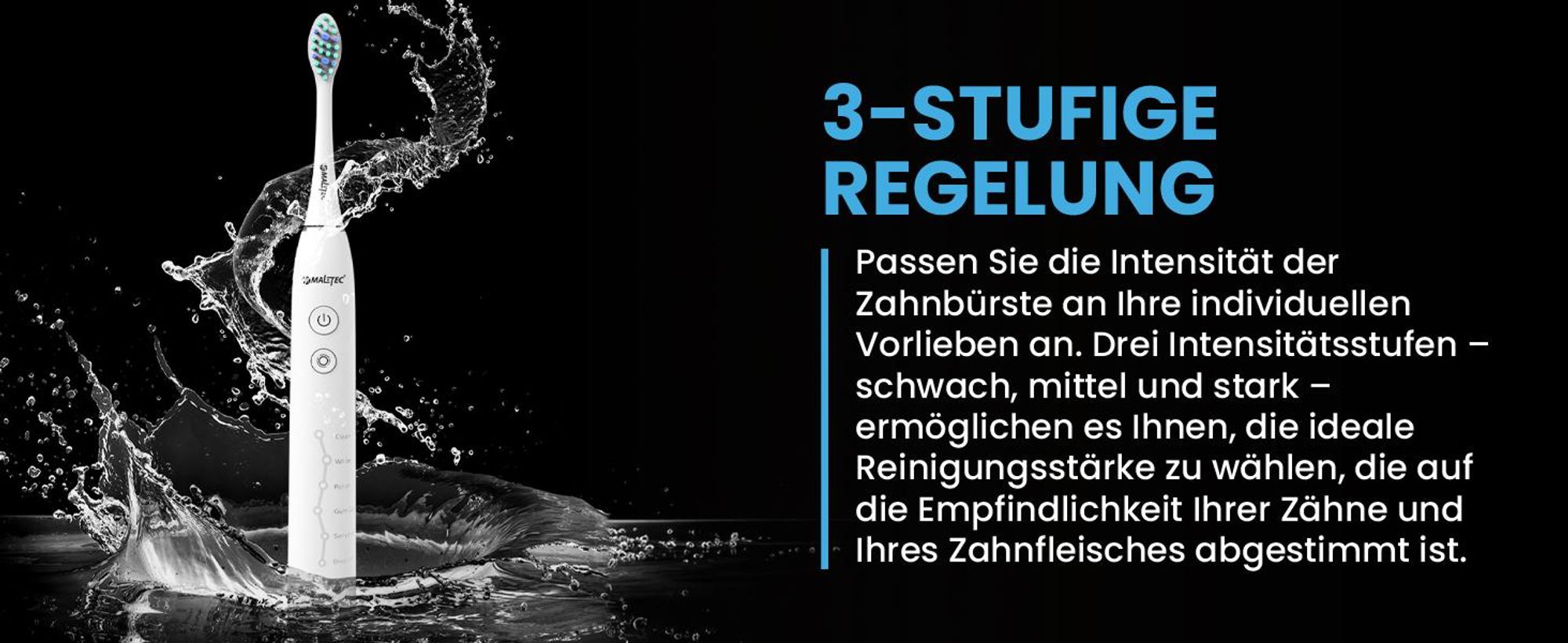 Weiße Schallzahnbürste mit drei Stufen und elegantes Etui