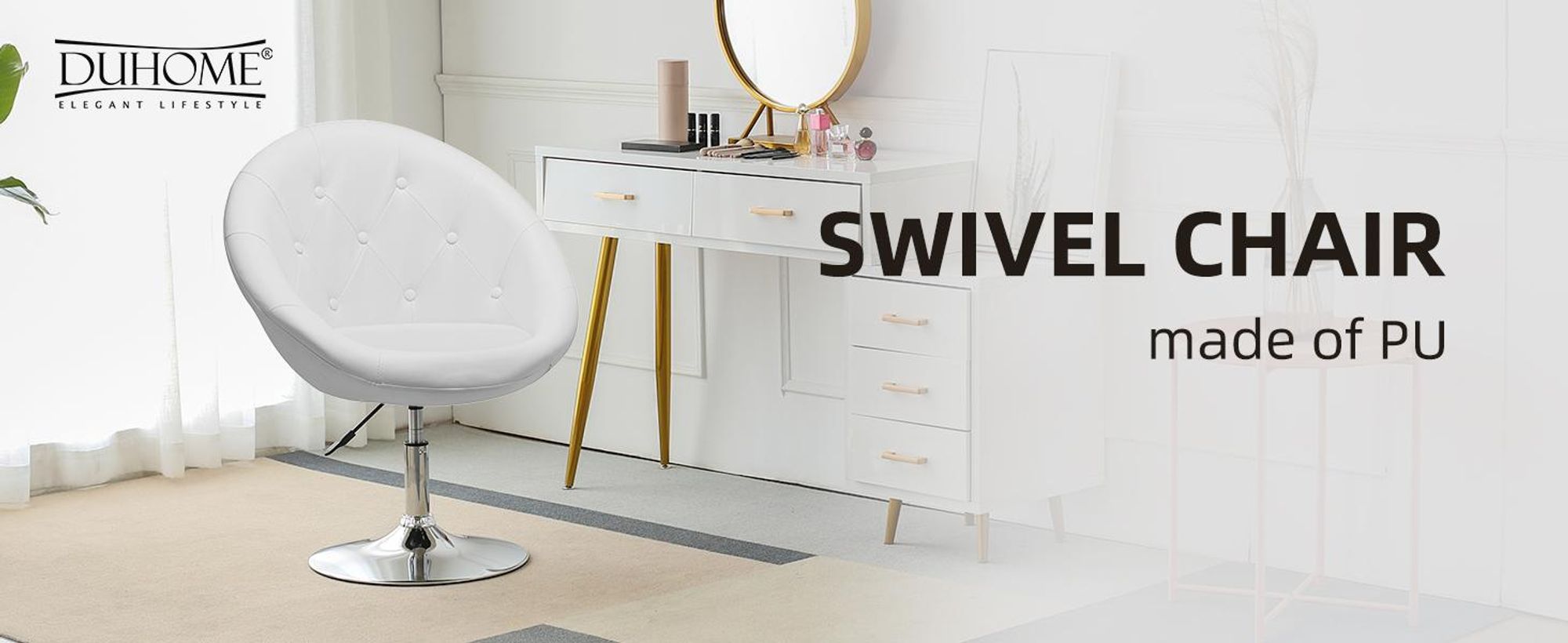 Duhome klubové kreslo lounge chair výškovo nastaviteľné koktailové kreslo toaletné kreslo v imitácii kože, biele