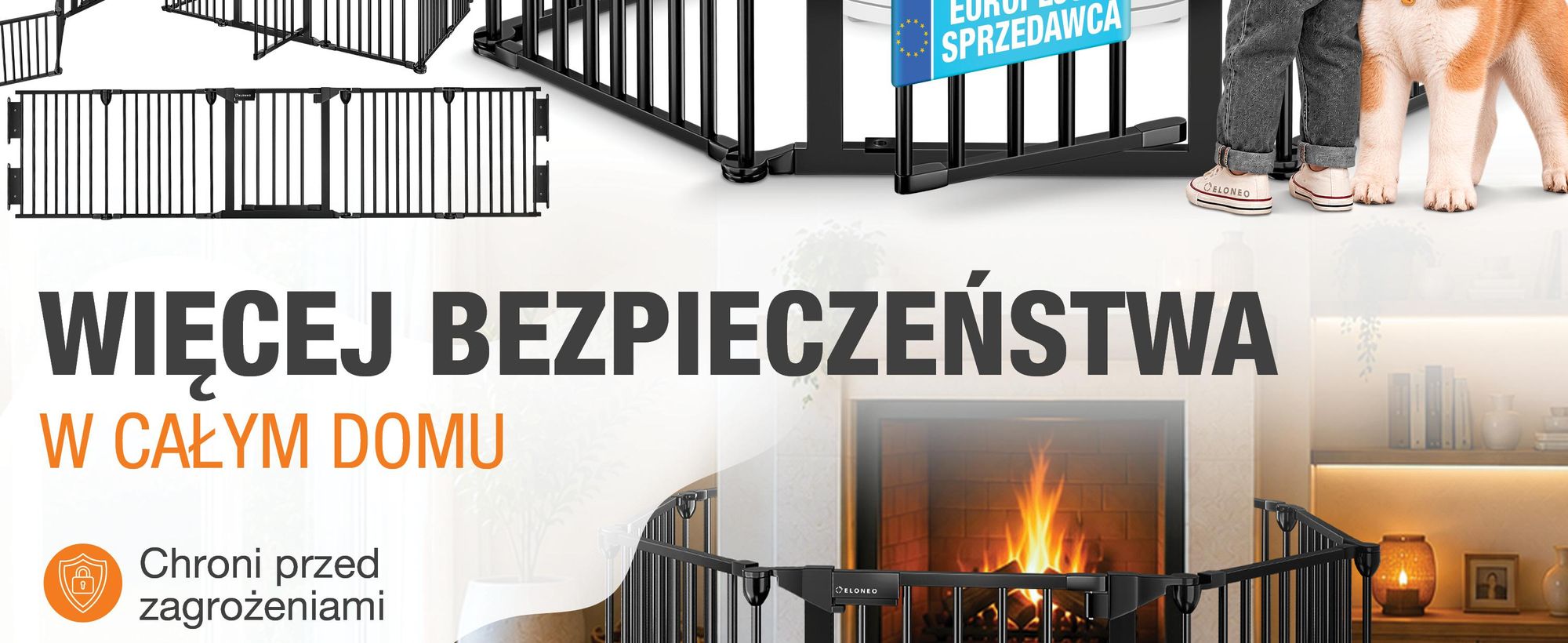 ELONEO, kratka ochronna przed kominkiem, wysokość 75 cm, metalowa kratka ochronna z zabezpieczeniem, ochrona przed dziećmi, barierka schodowa, barierka drzwiowa, barierka dla psów
