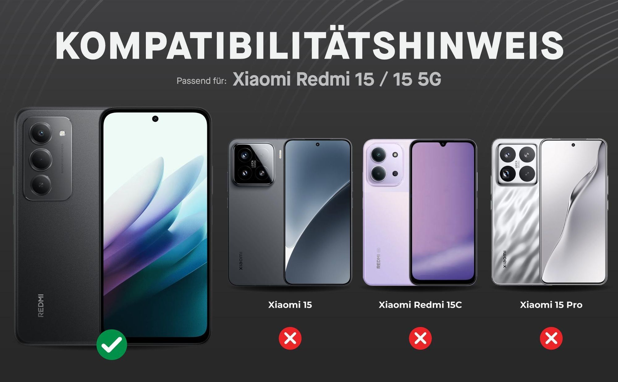 Kompatibilitätshinweise Displayglas für Xiaomi Redmi 15