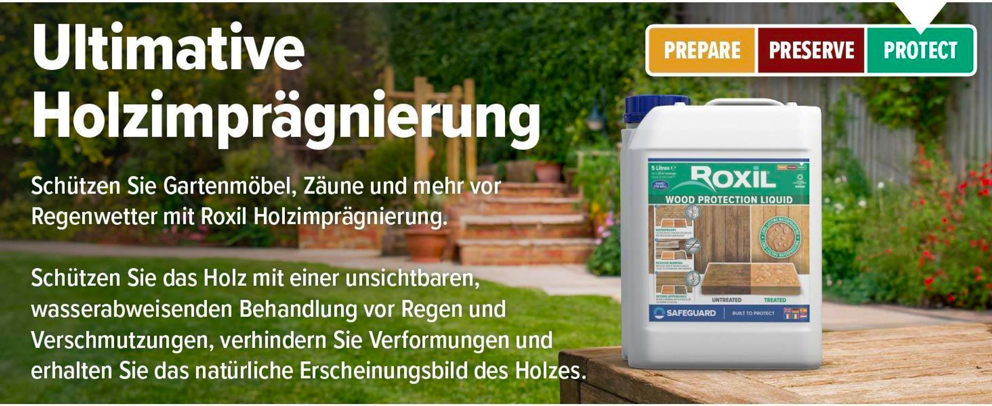 Roxil Holzlasur (2 x 5 L & Sprayer) - Bis zu 10 Jahre Witterungsschutz und Hydrophobierung für Weichholz und gealtetes Hartholz im Außenbereich