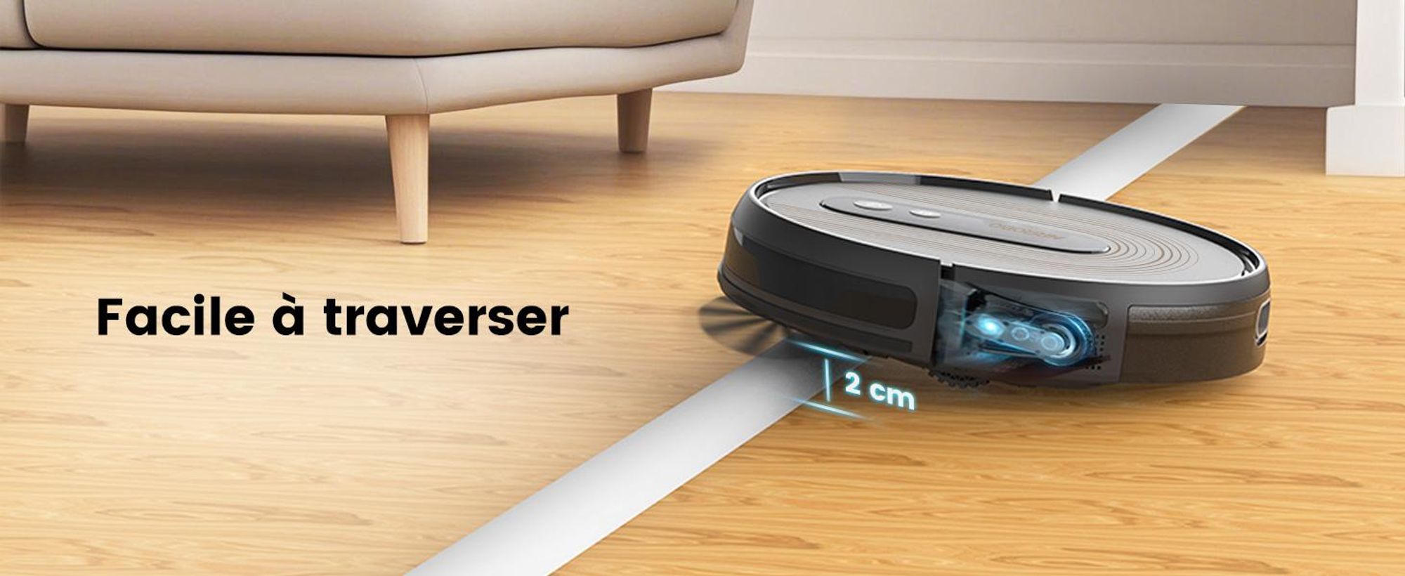 Robot aspirateur AIRROBO G50, puissance d'aspiration de 4 000 Pa,via application, autonomie de 120 minutes, grand bac à poussière de 600 ml, robot aspirateur optimisé pour les tapis et les poils d'animaux