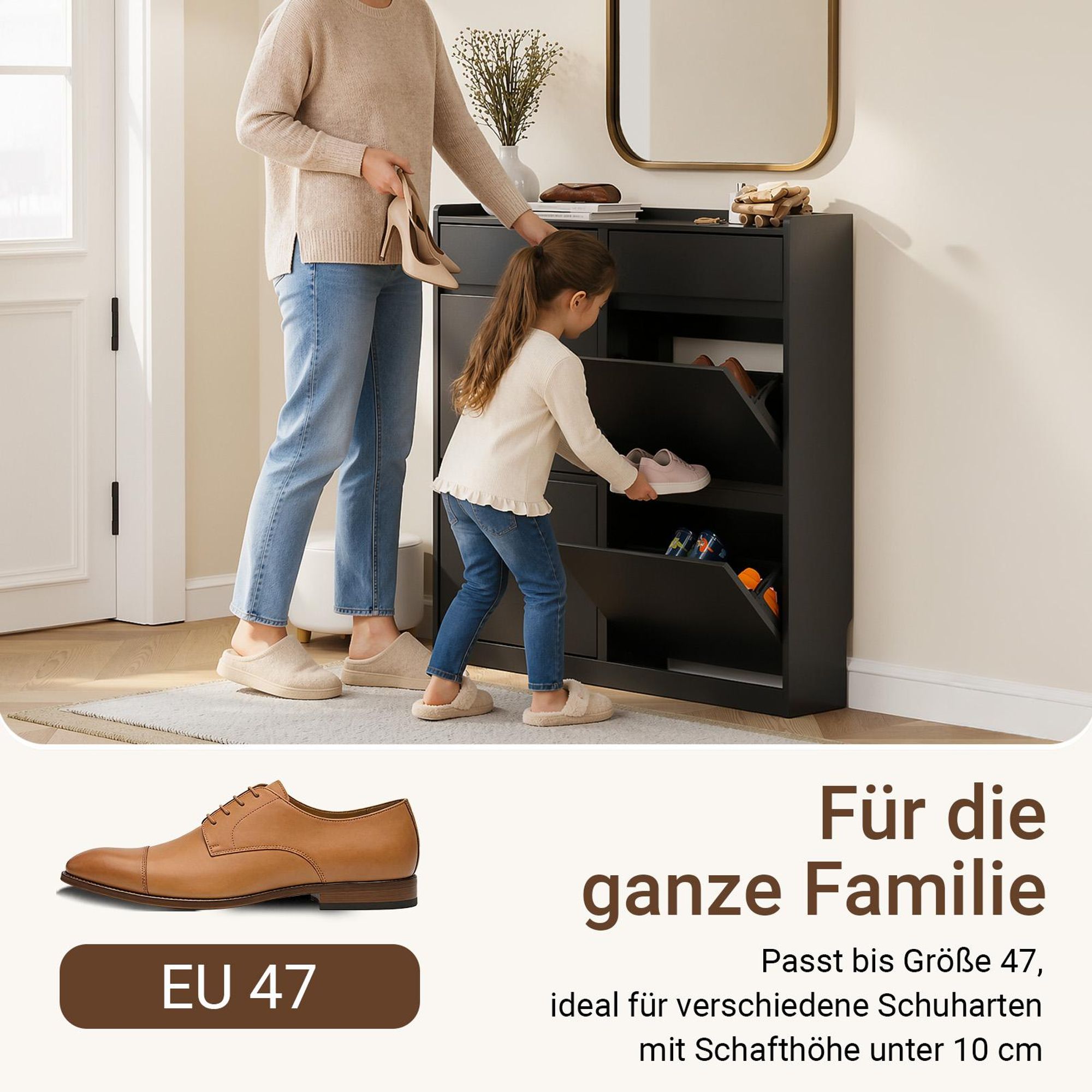 SoBuy Schuhschrank mit Klapptüren und Schubladen, moderner Schuhschrank für Diele, schwarz Rechteckiger Korpus FSR169-SCH