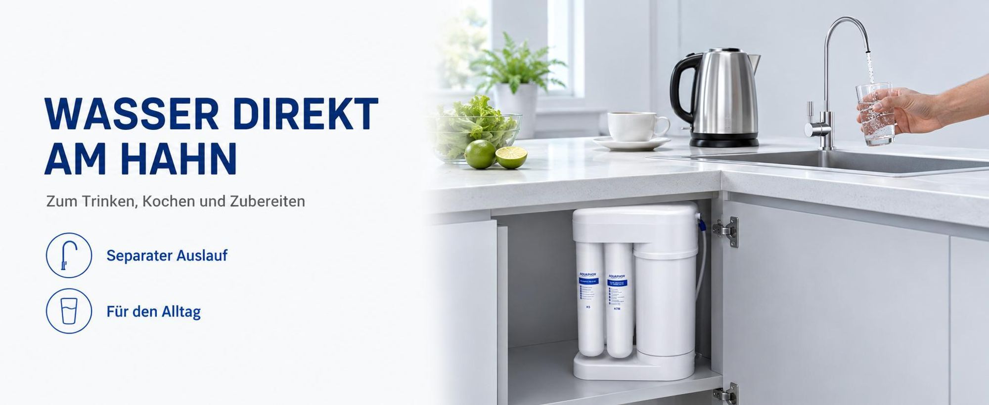 Wasserfilter Set Morion mit 3-Wege Küchenarmatur Nordic INOX, Umkehrosmose, ausziehbare Brause, 360° schwenkbar