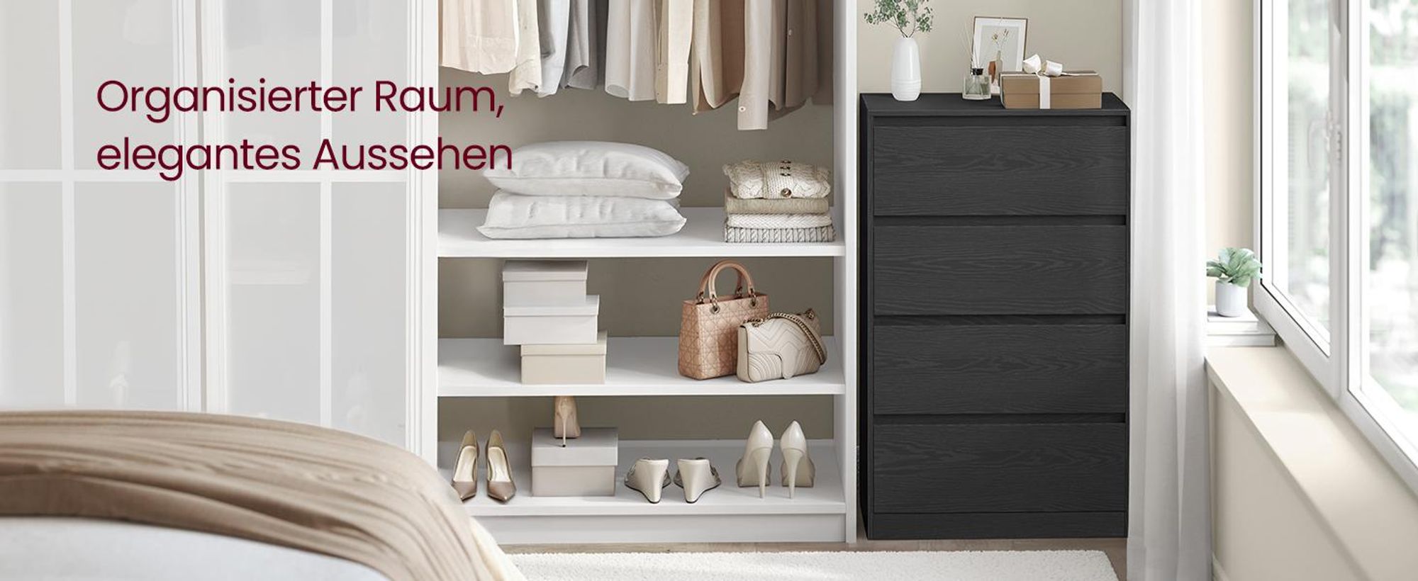 VASAGLE Kommode, Aufbewahrungsschrank, mit 4 Schubladen, für Schlafzimmer, 40 x 60 x 97,4 cm, modern, schwarz