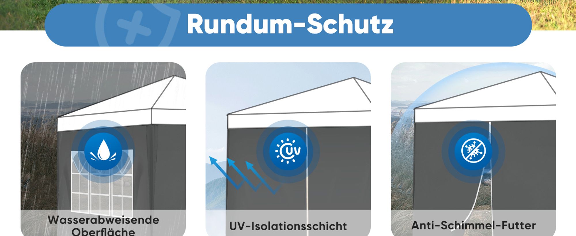 Sekey 2 Seitenteile für 3x3 /3x6m/3x9m pavillon mit Reißverschluss und Fenster, Grau