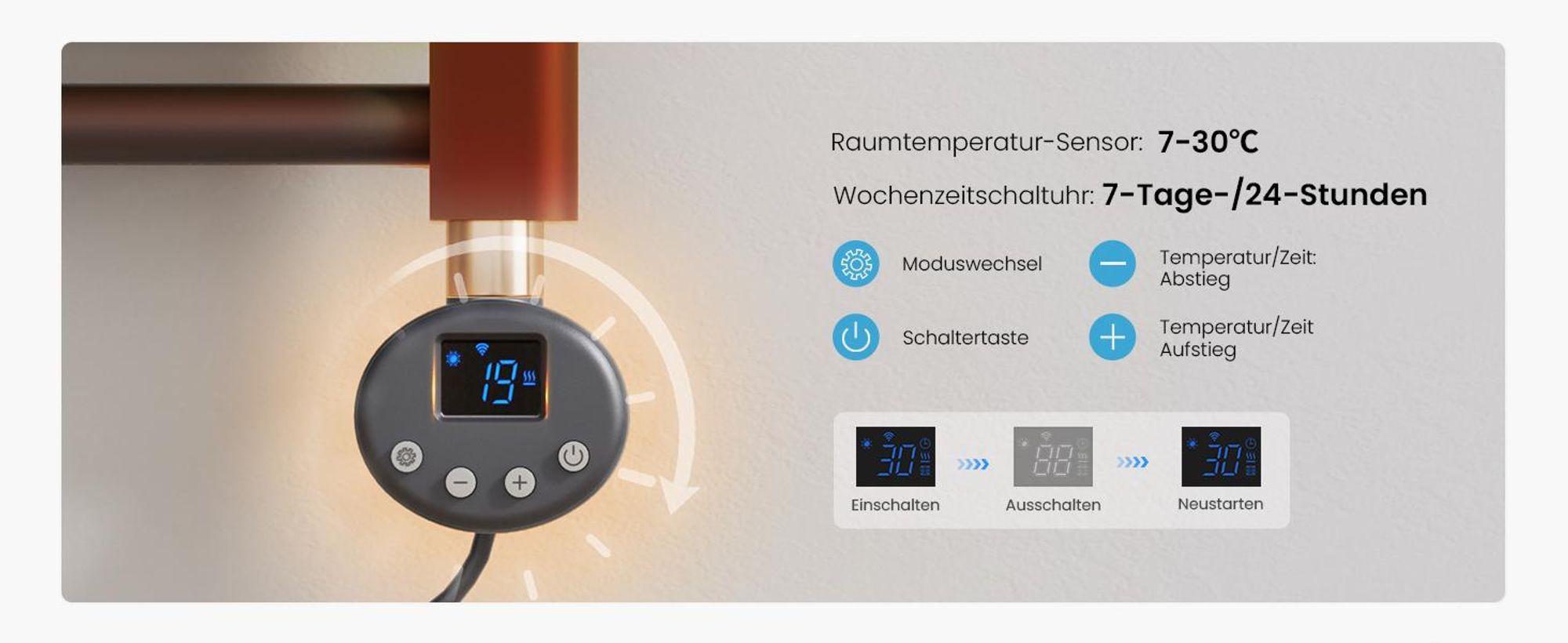 Heilmetz Smart WLAN Heizstab 300W für Badheizkörper, G 1/2" Standardgewinde, App & Sprachsteuerung (Tuya/Alexa), IPX4