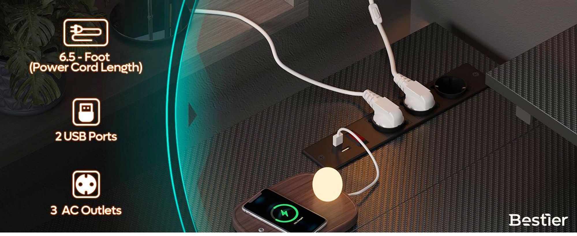 Bestier Gaming-Eckschreibtisch L-Form 132 cm – mit LED, Steckdosen, 2 Regalen & Haken – Umkehrbarer Computertisch für kleines Büro, Schlafzimmer