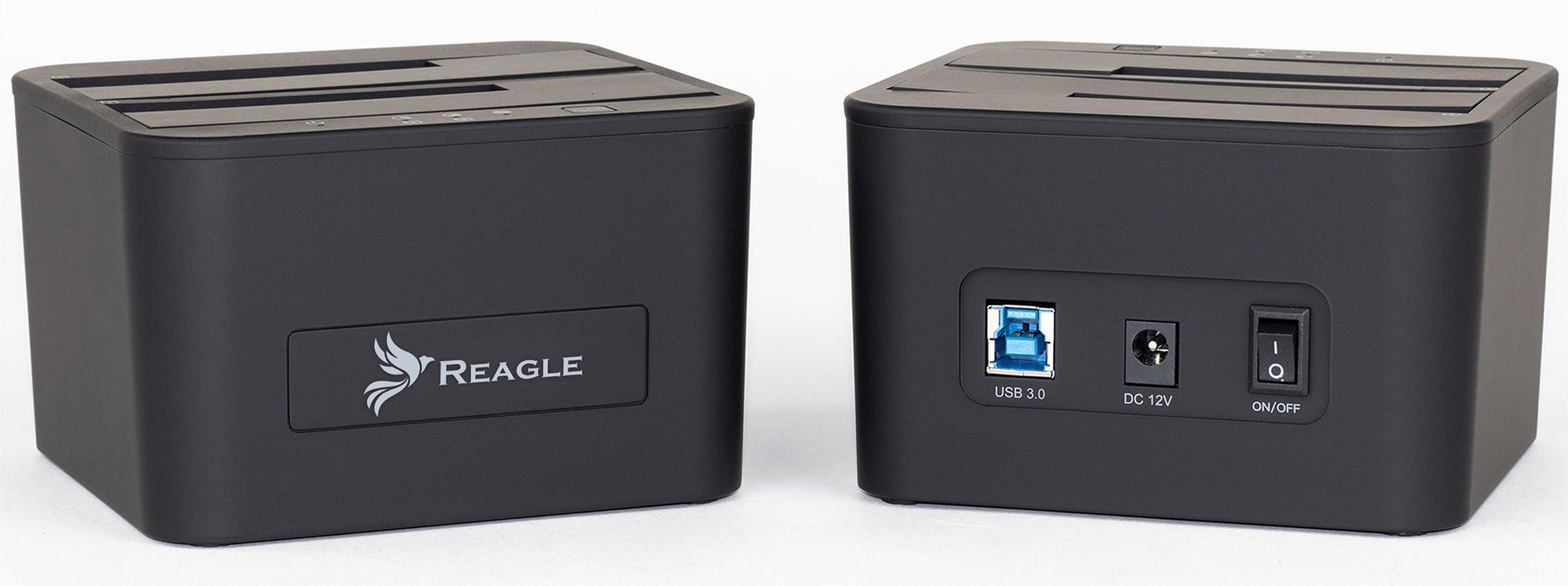 Reagle RDOC52 Dualschacht Festplatten Dockingstation USB 3.0 / 3.2 SATA für 2,5 und 3,5 Zoll HDD SSD, Offline Klonen bis 16TB