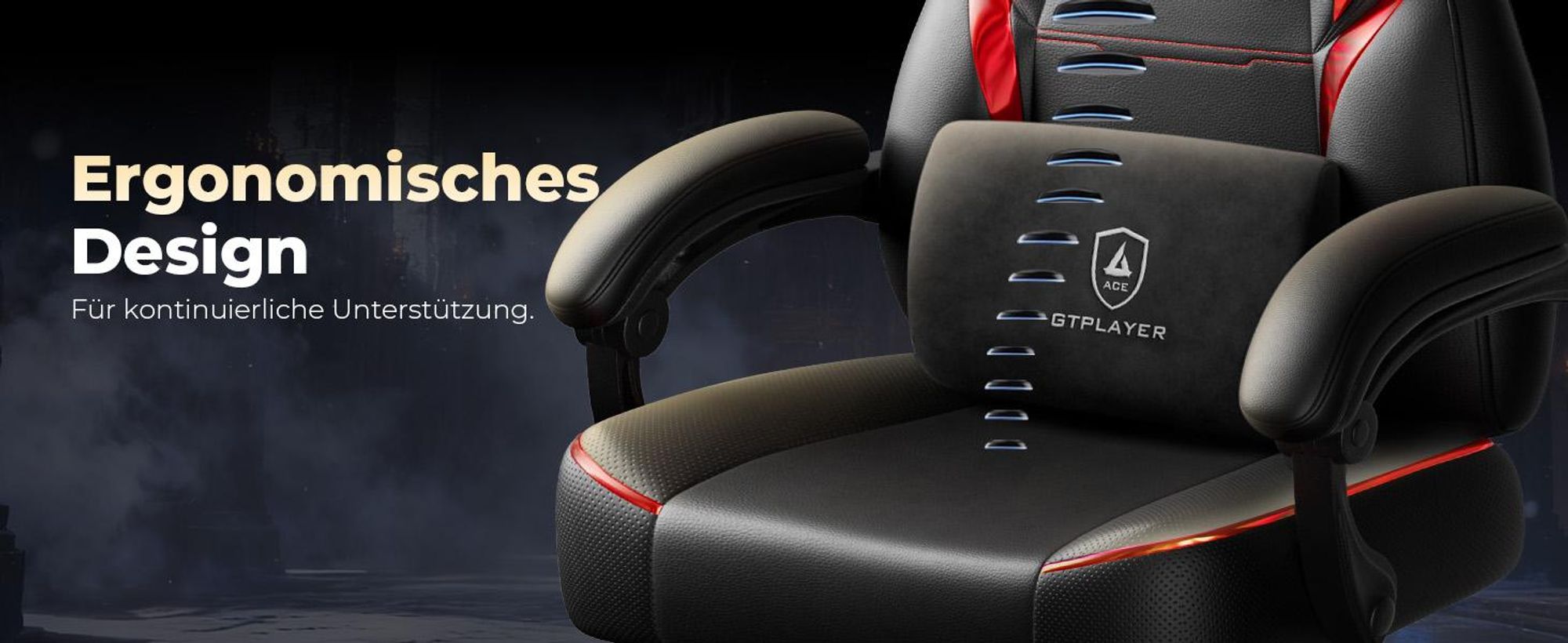 GTPLAYER Gaming Stuhl Chair Gamer Sessel Gamer Stuhl mit Fußstütze Lendenkissen Kopfstütze Höhenverstellbar Verstellbaren Armlehnen mit Fußstütze rot