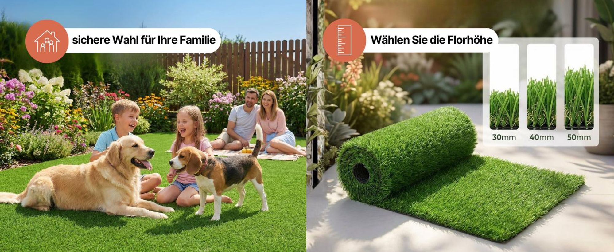 Kunstrasen Verde Tapiso 40 mm UV-beständig Balkon Terrasse Garten 400 x 400