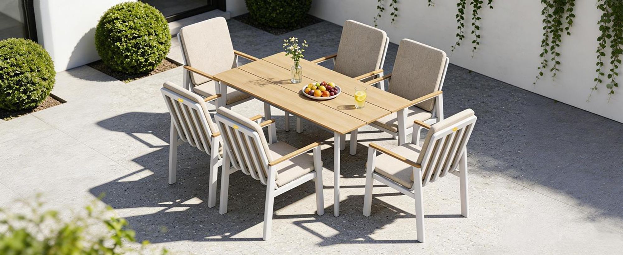 MEXO Gartenlounge-Set Aluminium Garten Essgruppe für 6 Personen, GartenStuhl mit Ergonomischen Sesseln inkl. Kissen, Belastbarkeit pro Sitzplatz 140kg