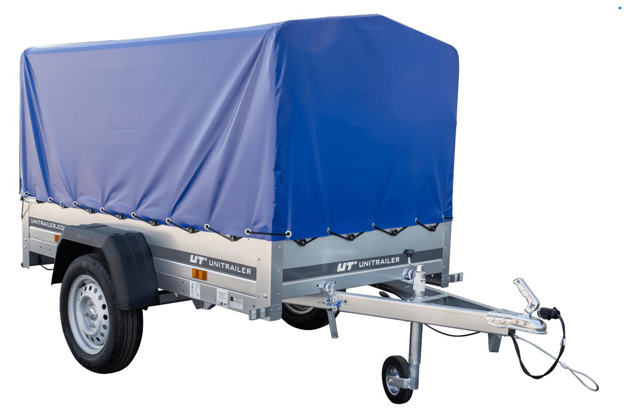 Anhänger Garden Trailer 200 KIPP 200x106 cm 750 kg [mit Hochspriegel, blauer Hochplane und Stützrad]