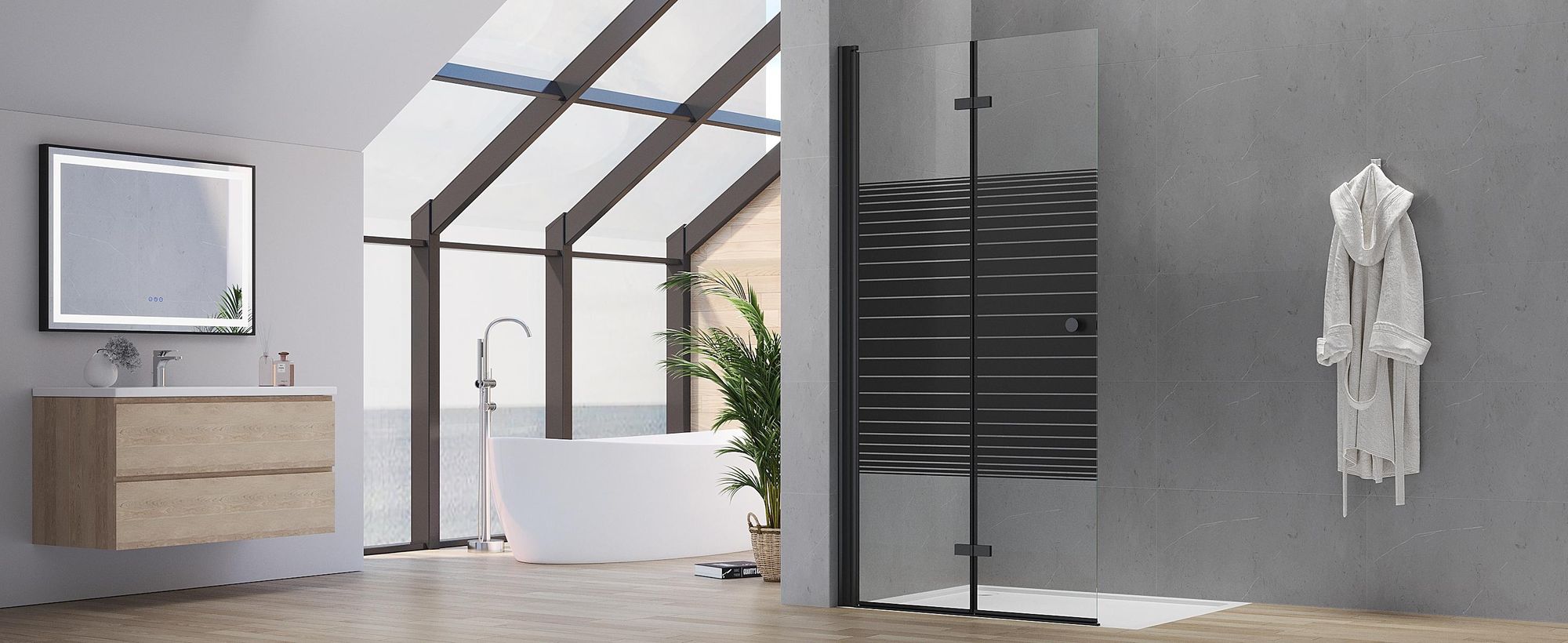 Duschwand 70x187 cm | Faltbare Duschkabine mit ESG-Sicherheitsglas 5 mm | rahmenlose Duschabtrennung