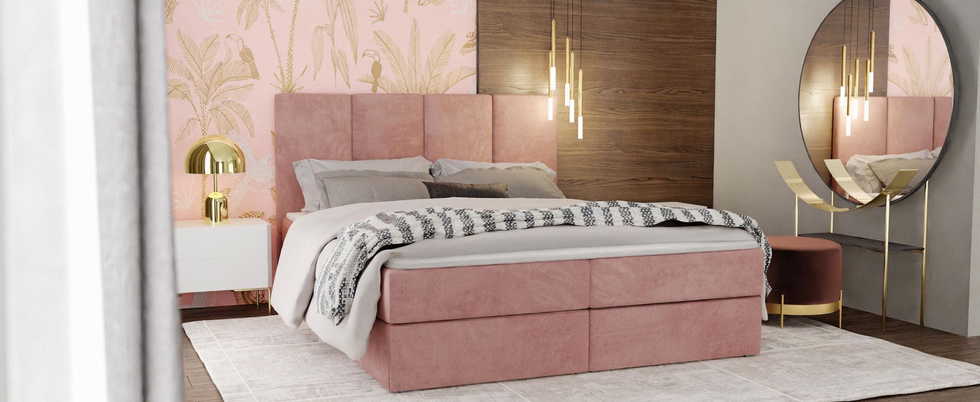 Muralo Country Bed 160X200 Upholicated Duoble Bed With Cover Material