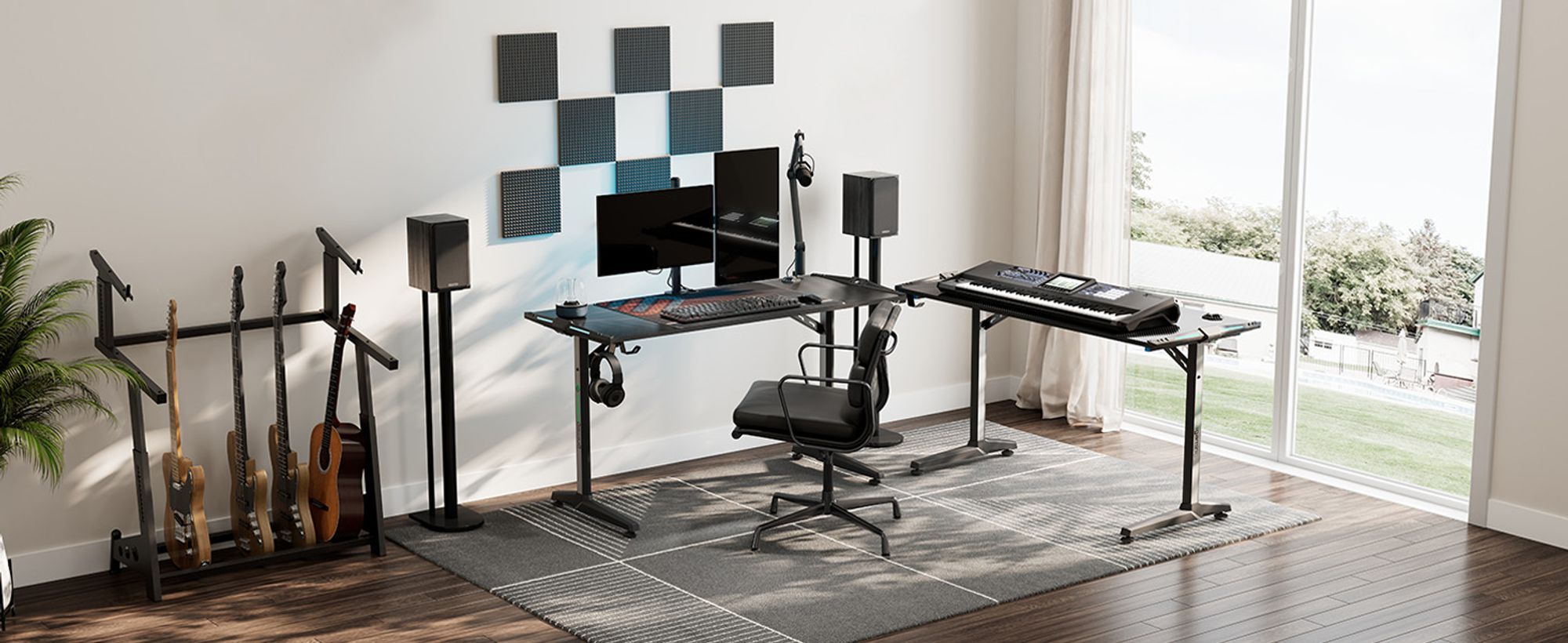 EUREKA ERGONOMIC Gaming Tisch mit LED Computertisch 140×60cm Schreibtisch Gamingtisch mit Getränkehalter und Kopfhörerhalter