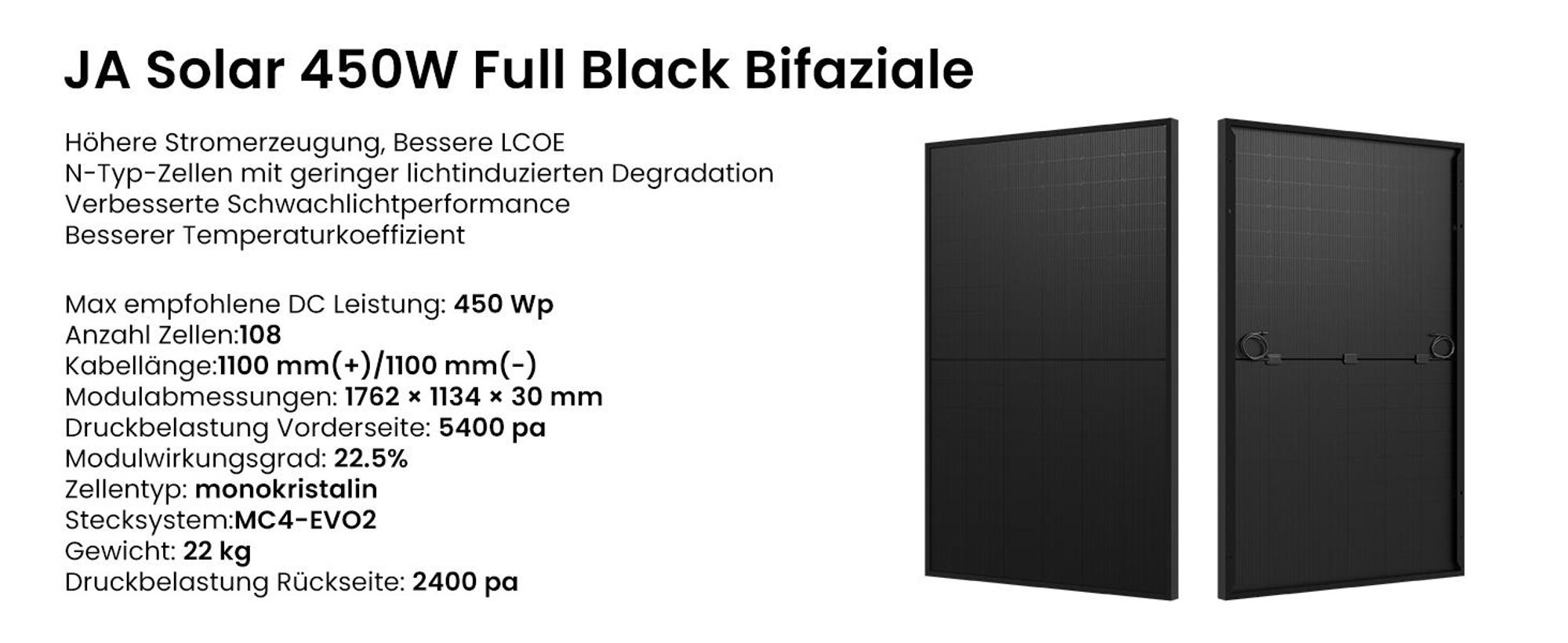 Powerness Balkonkraftwerk mit Speicher, Growatt NEXA 2000 All-in-One 2048Wh Speicher mit 2x JA Solar 450W Full Black Bifazial Solarmodule