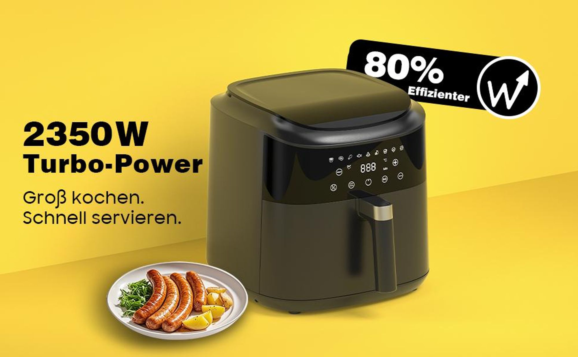 Heißluftfritteuse 9L Großkapazität - 9 Programmvoreinstellungen, 2350W hohe Leistung, 360° Heißluftumwälzung, Digital, LED-Touchscreen