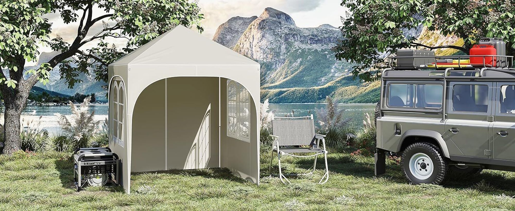 WOLTU Pavillon, Faltpavillon 2x2 m, mit 4 Seitenwänden, Partyzelt höhenverstellbar, Beige