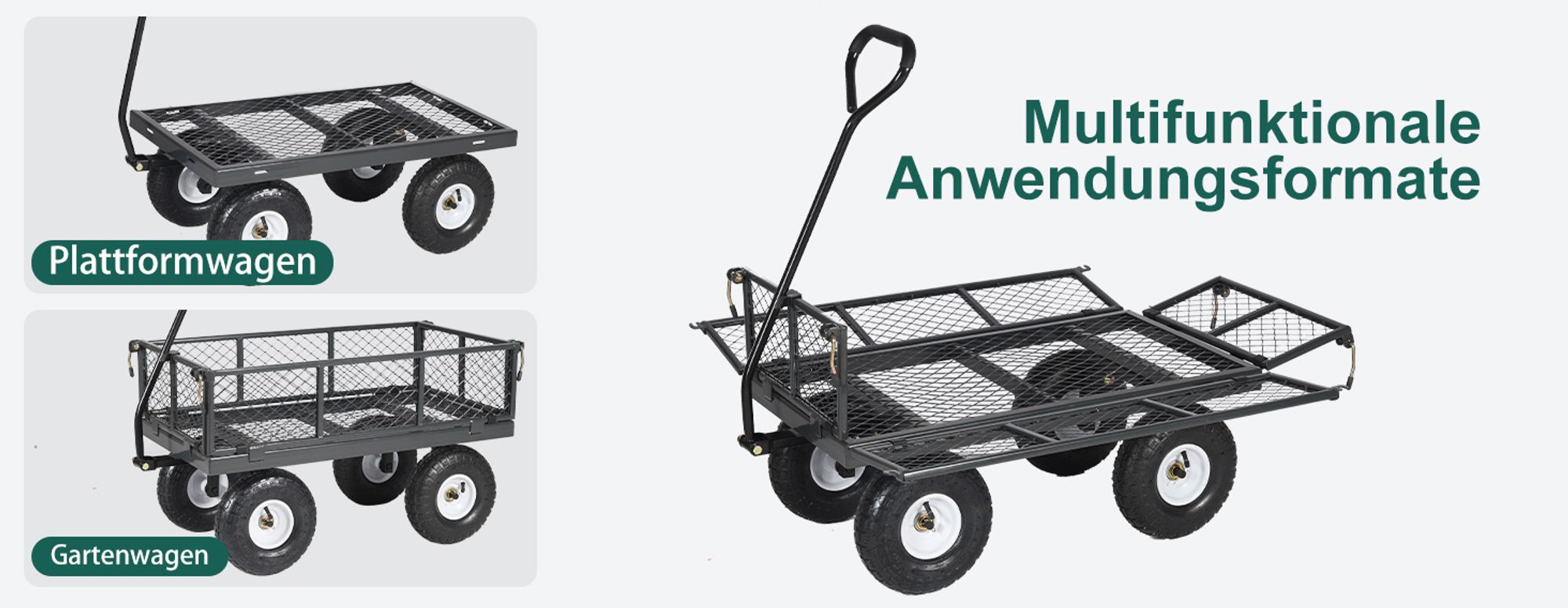 Sekey 300 KG Gartenwagen Gerätewagen Transportwagen mit 10" Vollgummi-Luftreifen, Grau