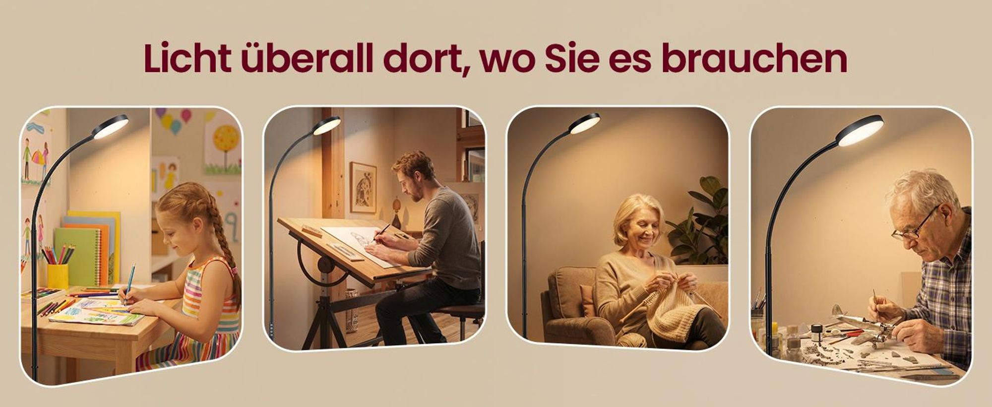 VASAGLE Stehlampe LED Dimmbar Leselampe 360° Drehbar für Wohnzimmer 22 x 22 x 170 cm Schwarz