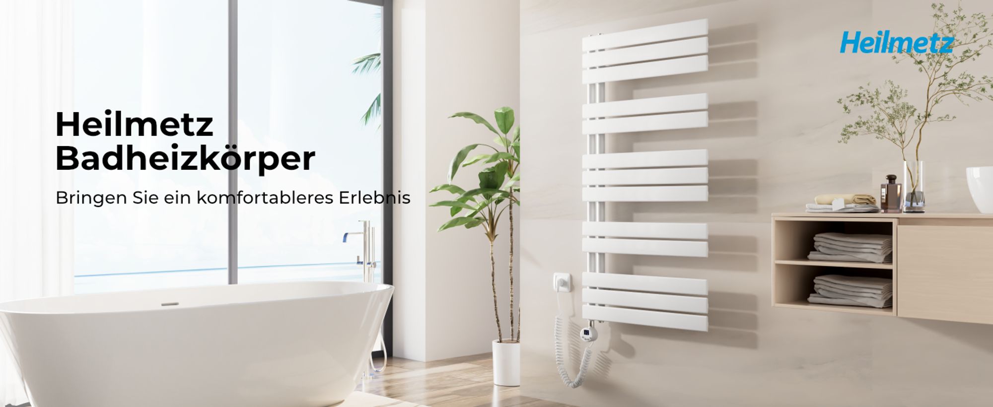 Heilmetz Badheizkörper 140x40cm 600W Handtuchtrockner Elektrischer Handtuchheizkörper Weiß Handtuchwärmer mit Thermostat