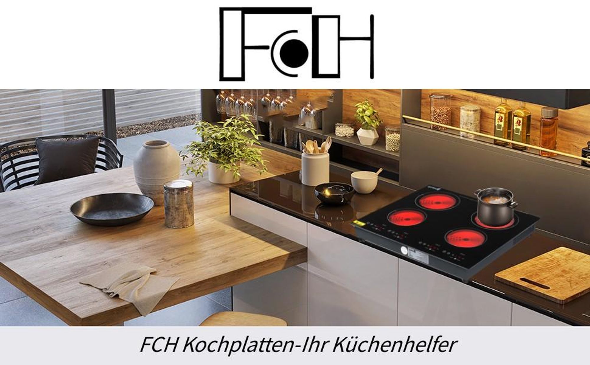 Kochplatte Elektroherd Keramik-Glaskeramik-Kochfeld Elektroherd 220V 4 Heizzonen,Nennstrom 32 A