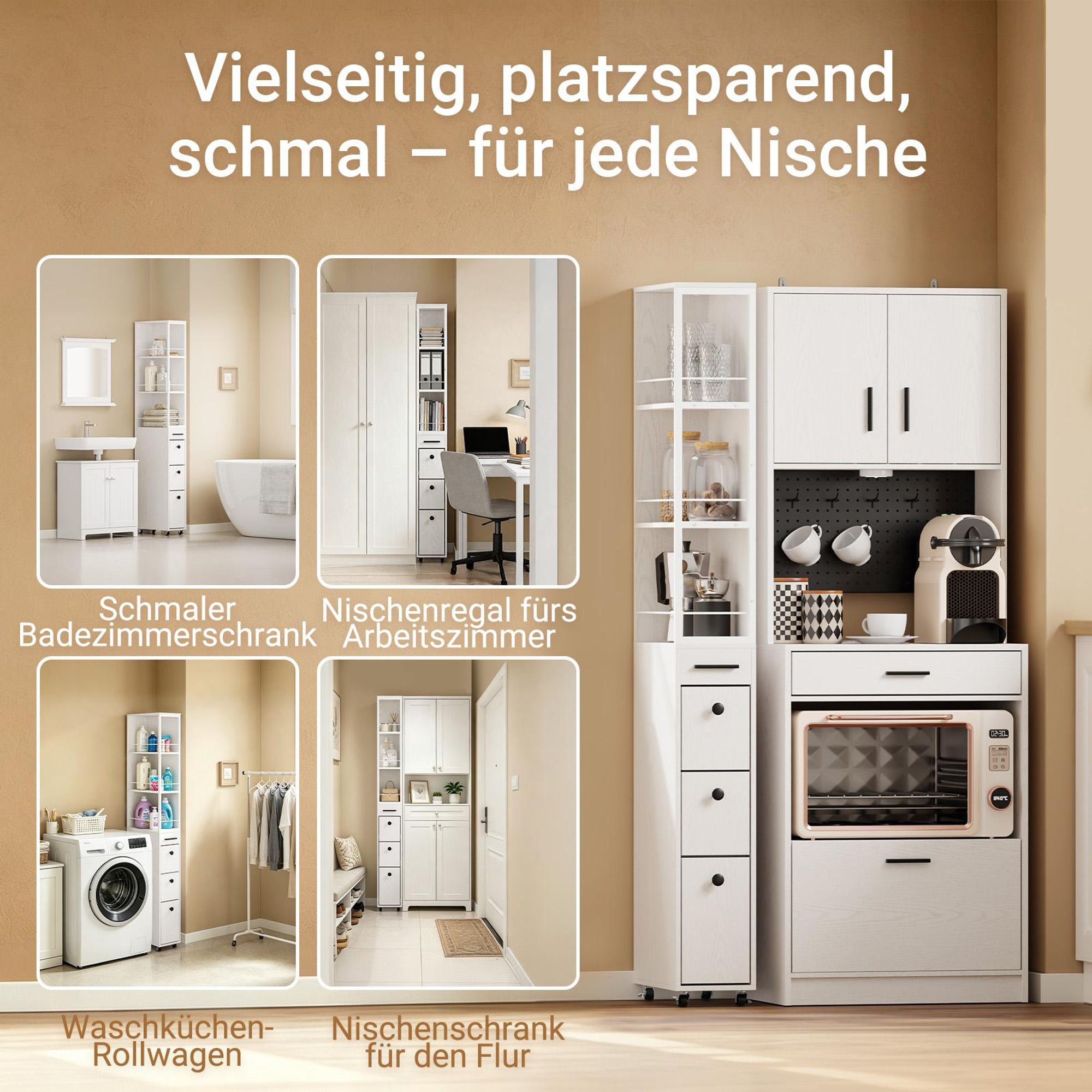 SoBuy Schmale Kommode Aufbewahrungsmöbel Weiß Skandinavisch NSR13-WG
